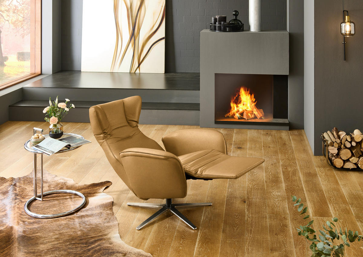 RELAXSESSEL Leder Currygelb  - Currygelb/Schwarz, Design, Leder/Metall (75/106/86cm) - Valdera
