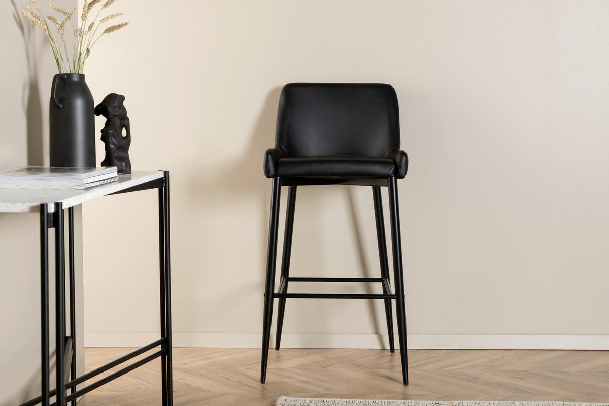 BARHOCKER-SET Lederlook (vegan) Schwarz Stahl abwischbar  - Schwarz, Design, Kunststoff/Textil (48/105/57cm) - Livetastic