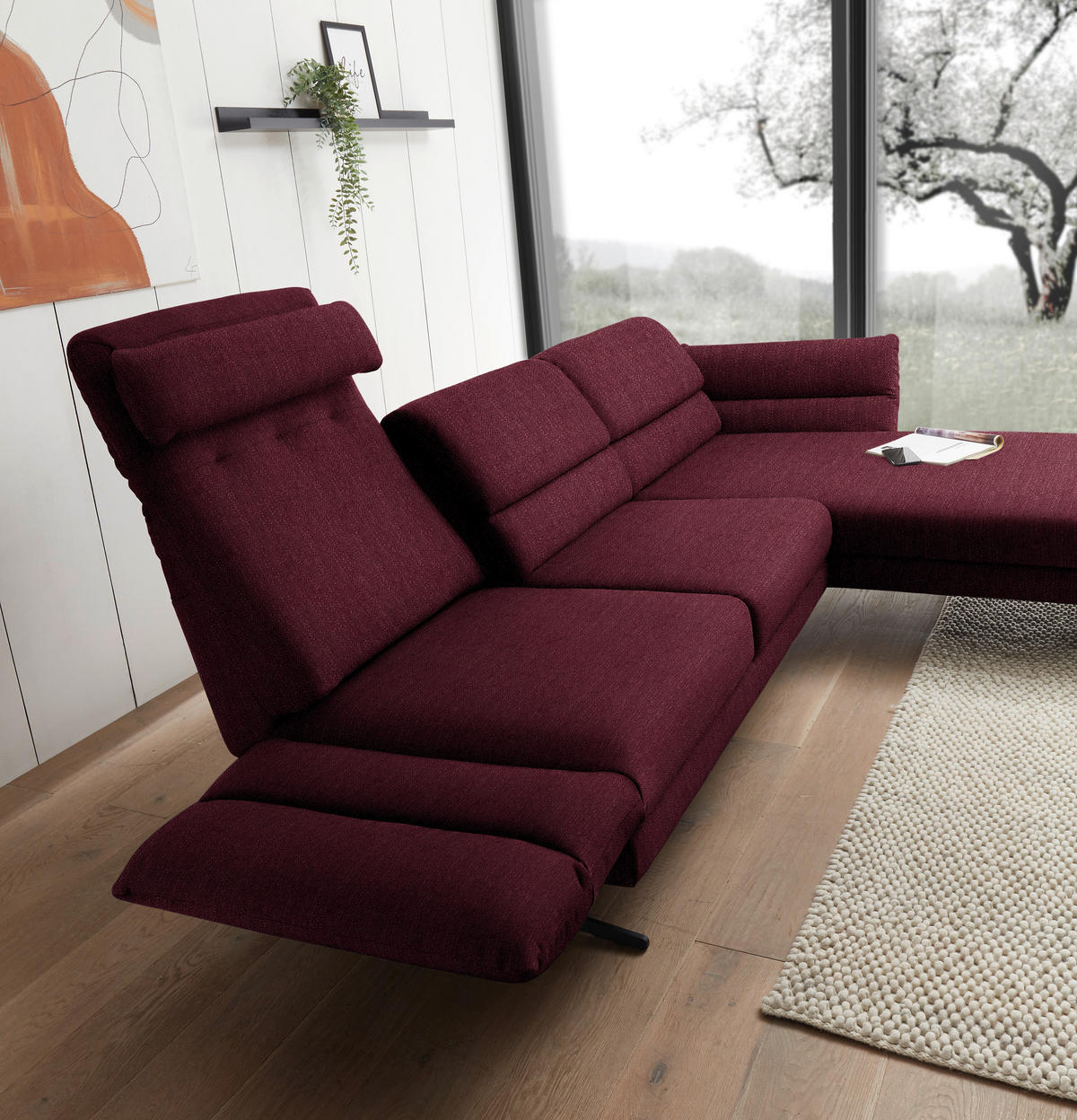 ECKSOFA in Flachgewebe Weinrot  - Weinrot/Schwarz, Design, Textil/Metall (279-327/176-217cm) - Dieter Knoll