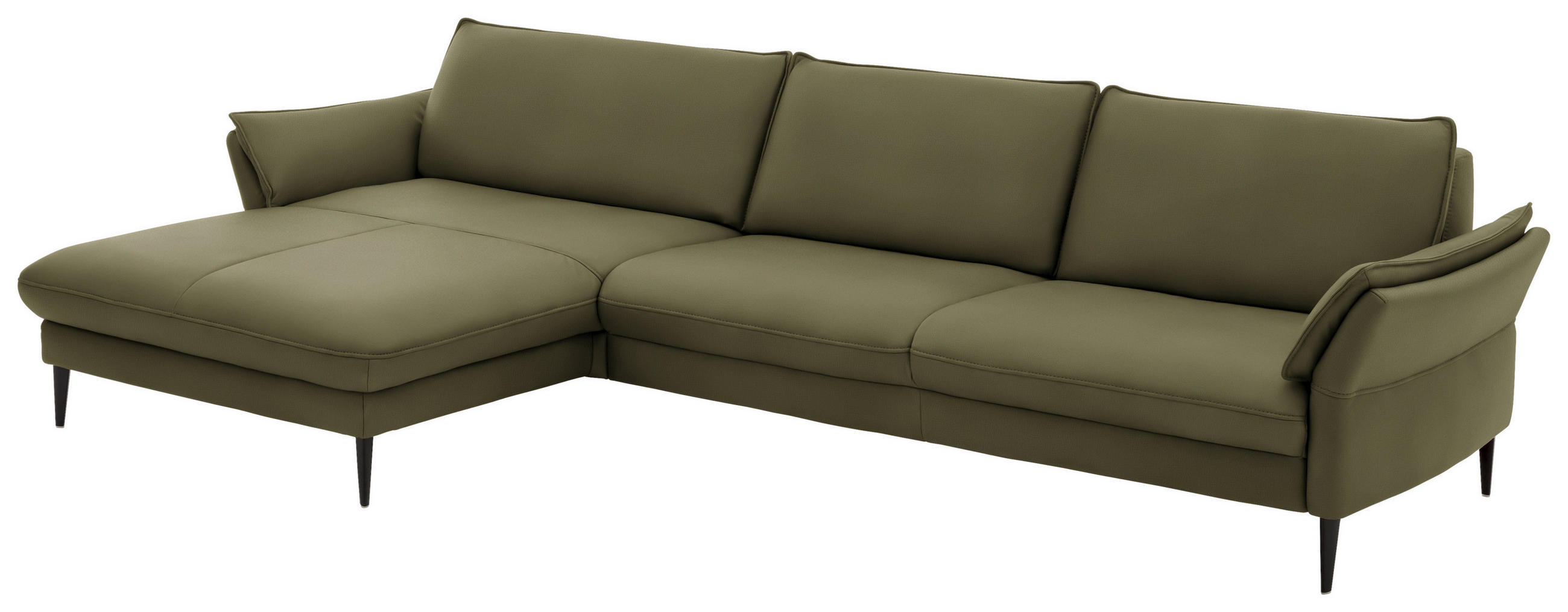 ECKSOFA in Echtleder Grün  - Schwarz/Grün, Design, Leder/Metall (172/334cm) - Hukla