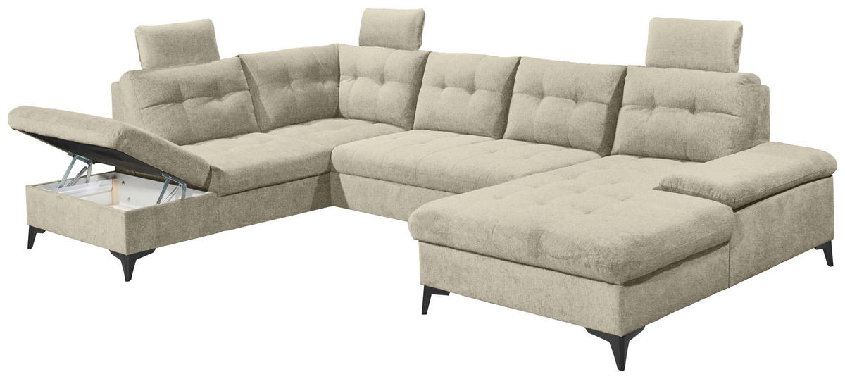 WOHNLANDSCHAFT Beige Webstoff  - Beige/Schwarz, KONVENTIONELL, Kunststoff/Textil (218/324/170cm) - Carryhome