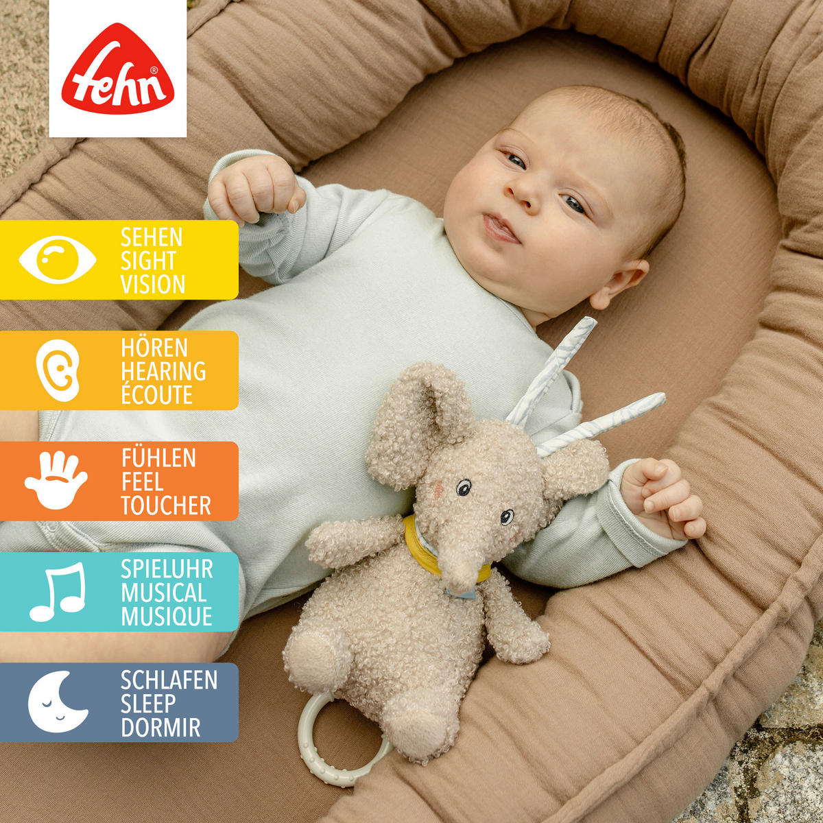 SPIELUHR Elefant Erik 19,5/14,5/9,3 cm  - Hellgrau, Basics, Textil (19,5/14,5/9,3cm) - Fehn