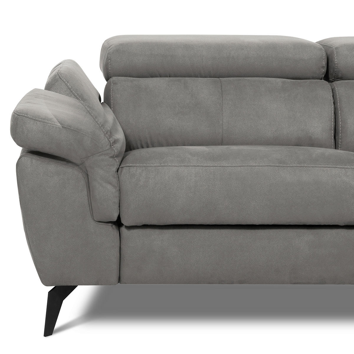 ECKSOFA SONO in Lederlook Anthrazit Bettkasten, Armteilverstellung, Kopfteilverstellung  265/210 cm  - Anthrazit/Schwarz, Design, Textil/Metall (265/210cm) - Livetastic