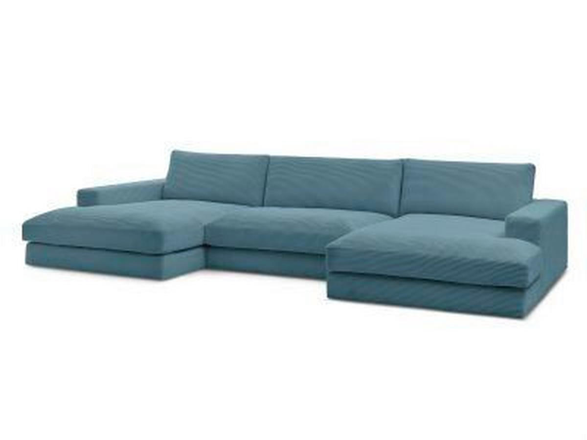 WOHNLANDSCHAFT LEONARD Hellblau Cord  - Schwarz/Hellblau, MODERN, Kunststoff/Textil (159/404/159cm)
