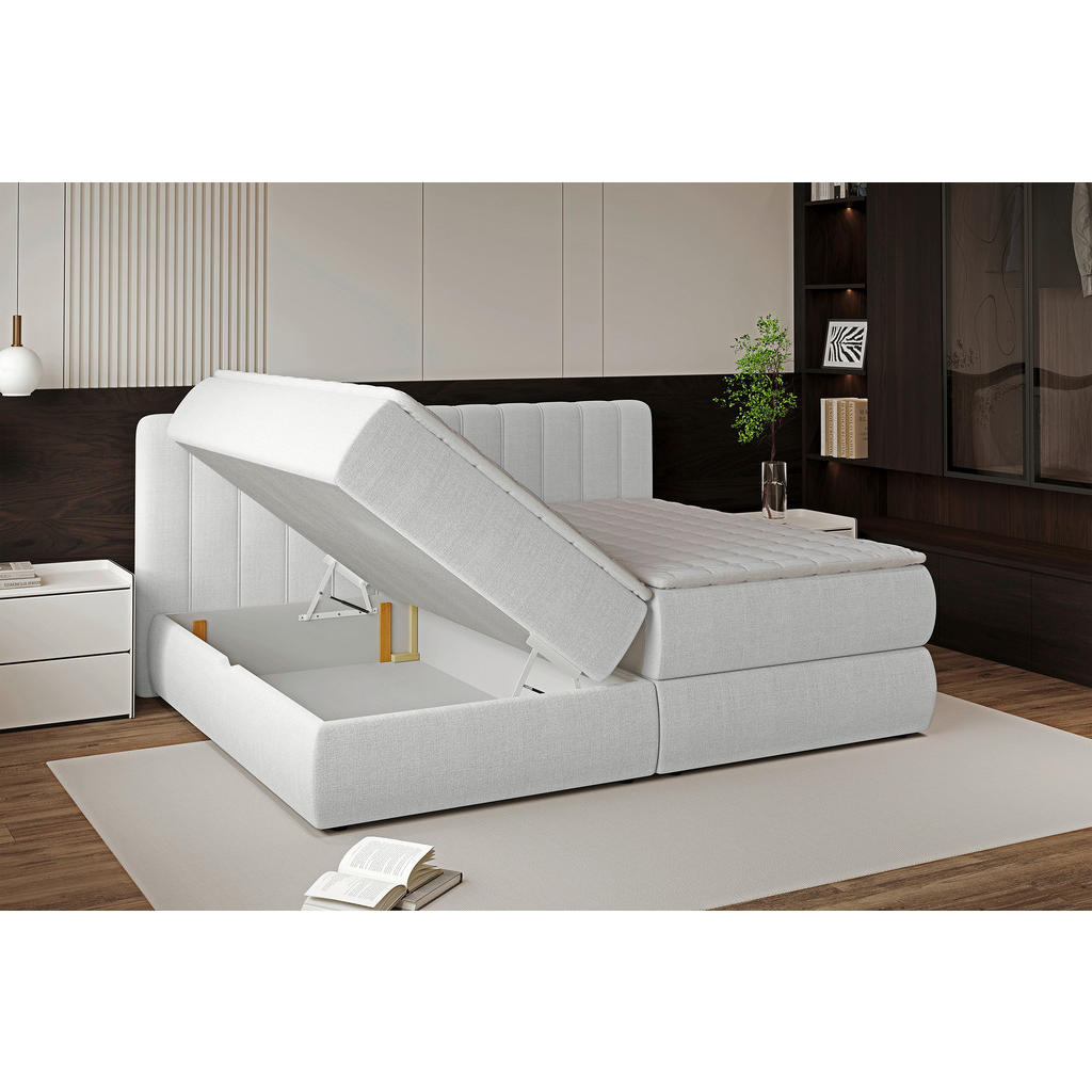 Thumbnail - Chameo Boxspringbett, Beige, Textil, H2, 7-Zonen, Höhe ca. 30,5 cm, 200x200 cm, Bettkasten, gepolstertes Kopfteil, Toppe...