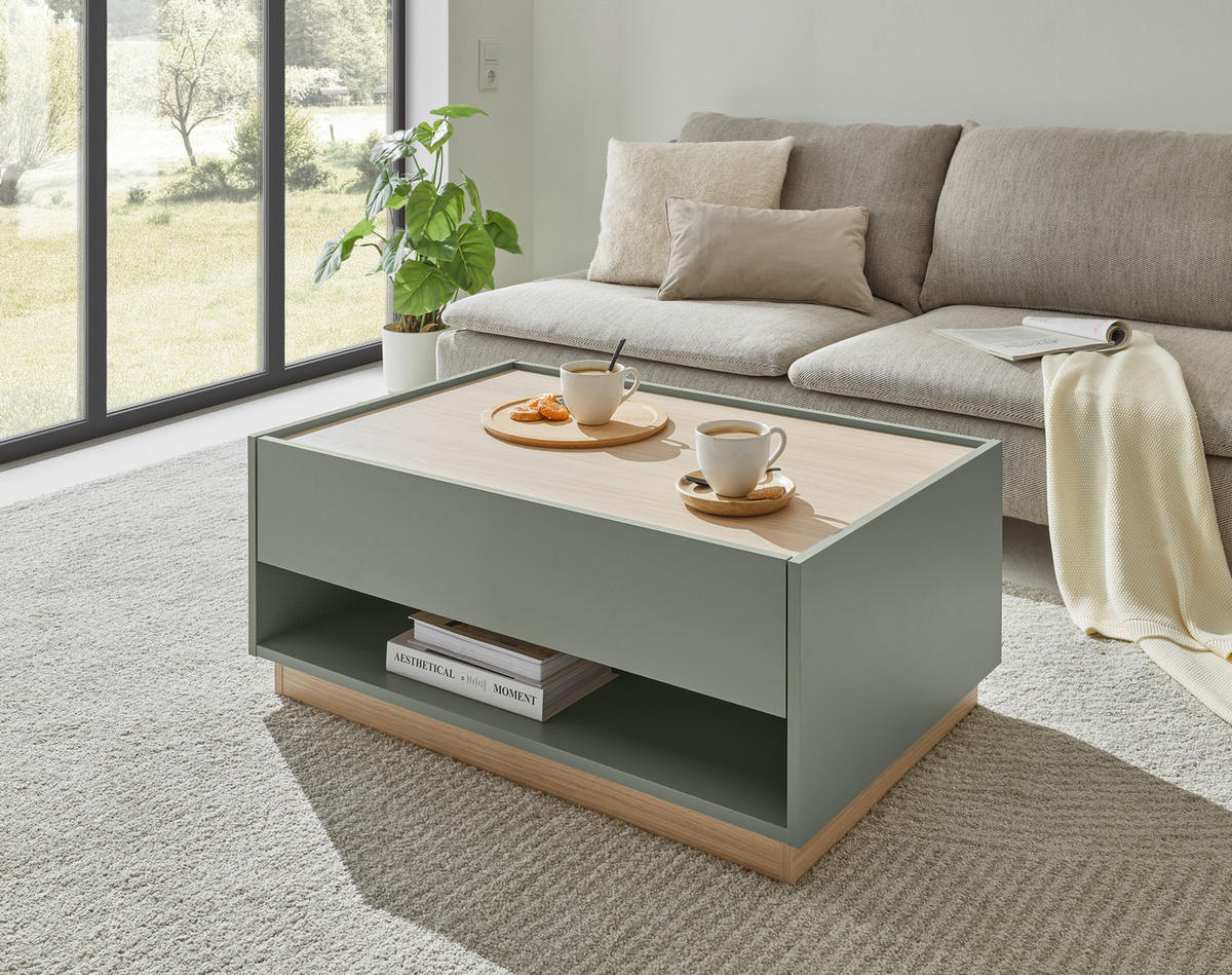 COUCHTISCH 90/60/38 cm  in Holzwerkstoff Stauraum, offenes Fach  - Eichefarben/Grün, Design, Holzwerkstoff (90/60/38cm) - Modante