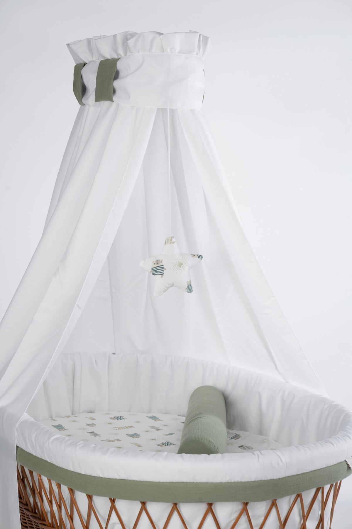 STUBENWAGEN-KOMPLETTSET Babybett Lounge Natur Pyjamabär Buche  Weiß, Buchefarben, Waldgrün  - Waldgrün/Buchefarben, Basics, Holz/Textil (60/167/100cm) - Mionido