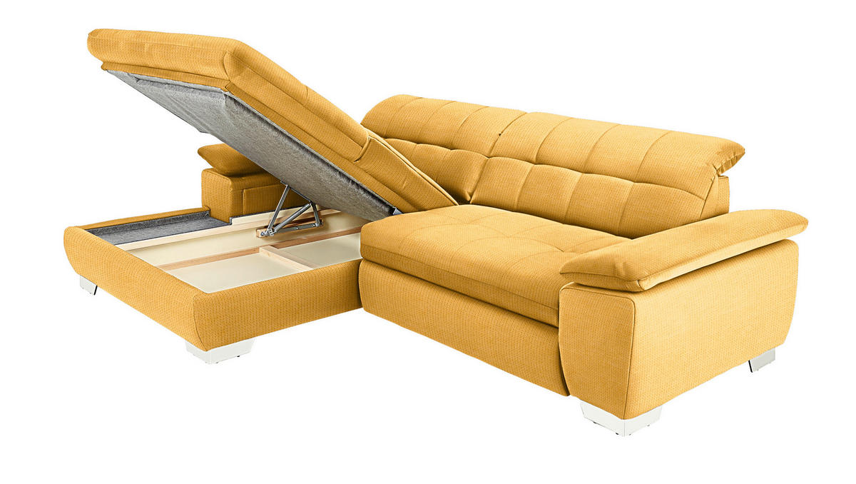 ECKSOFA in Mikrofaser Dunkelgelb  - Chromfarben/Dunkelgelb, Design, Textil/Metall (180/265cm) - Carryhome
