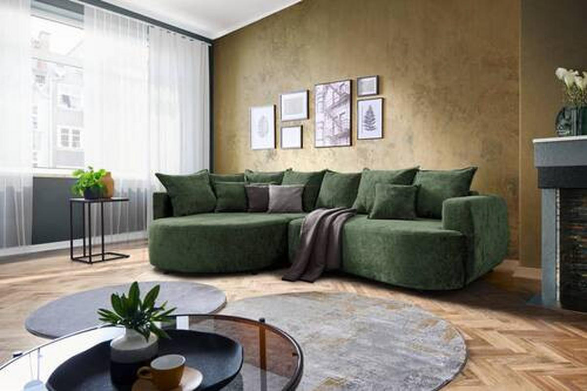 ECKSOFA in Chenille Dunkelgrün  - Dunkelgrün/Schwarz, Design, Kunststoff/Textil (194/307cm) - Carryhome