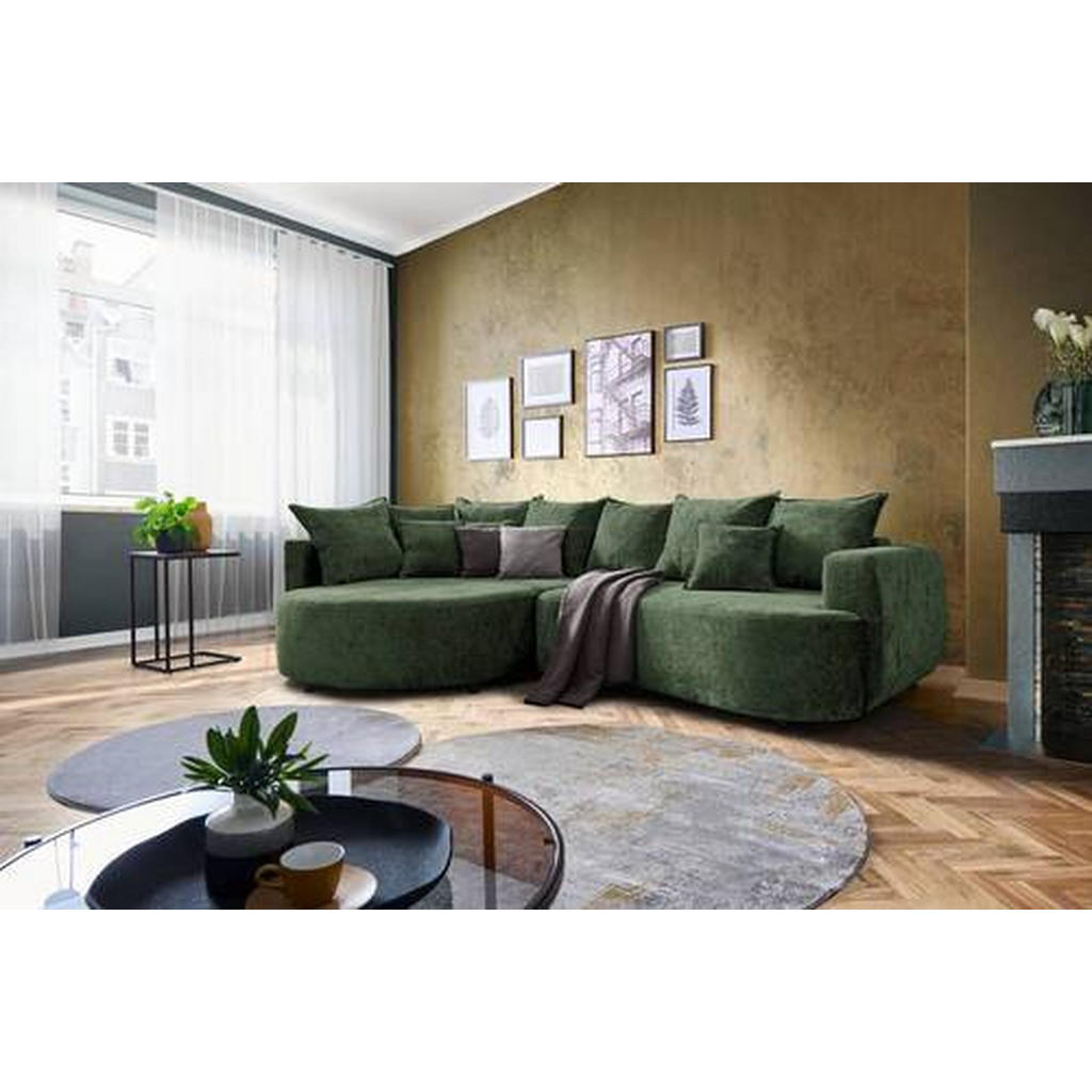 Thumbnail - Carryhome Ecksofa, Dunkelgrün, Textil, 3-Sitzer, Füllung: Schaumstoff, Ottomane links, L-Form, 307x194 cm, Stoffauswahl,...