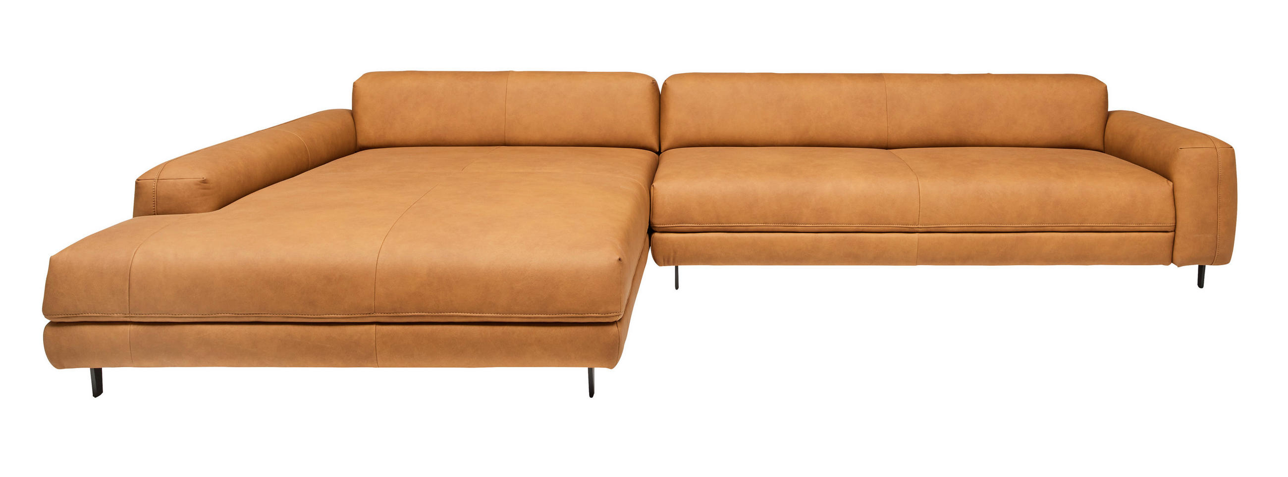 ECKSOFA in Echtleder Hellbraun  - Hellbraun/Anthrazit, Design, Leder/Metall (225/355cm) - Johann Jakob