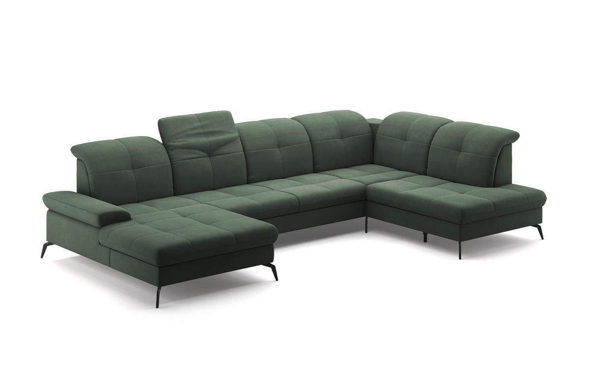 WOHNLANDSCHAFT in Flachgewebe Grün  - Schwarz/Grün, Konventionell, Textil/Metall (185/357/231cm) - Sit & More