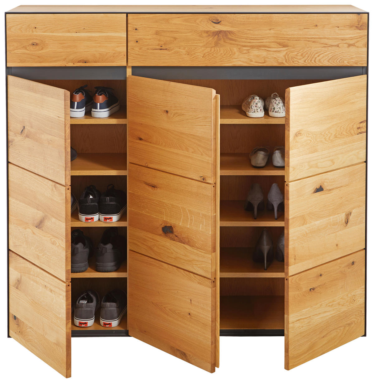 SCHUHSCHRANK Wildeiche furniert, massiv Anthrazit, Eichefarben  - Eichefarben/Anthrazit, Natur, Holz/Metall (132,5/122,8/38cm) - Linea Natura