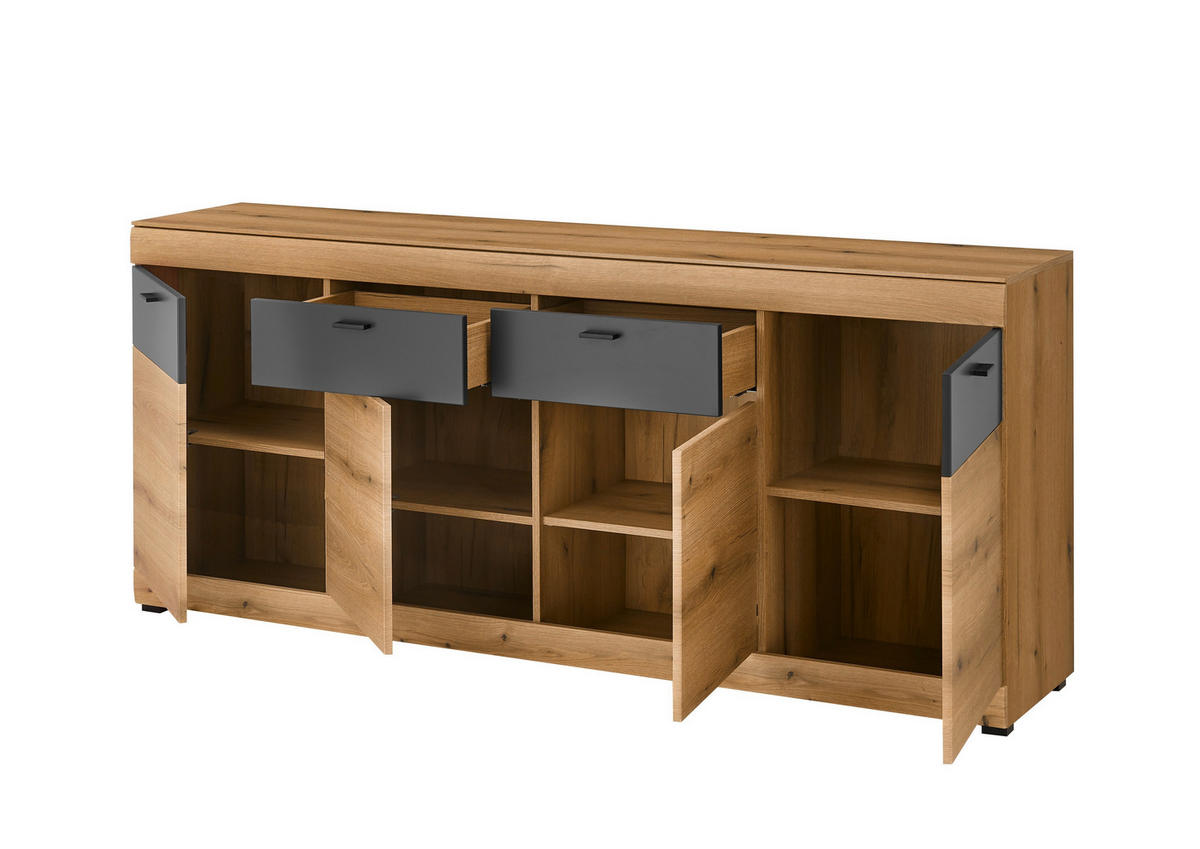 SIDEBOARD  200/87/42 cm 2 Schublade(n)  - Eichefarben/Schwarz, Design, Holzwerkstoff/Metall (200/87/42cm) - MID.YOU