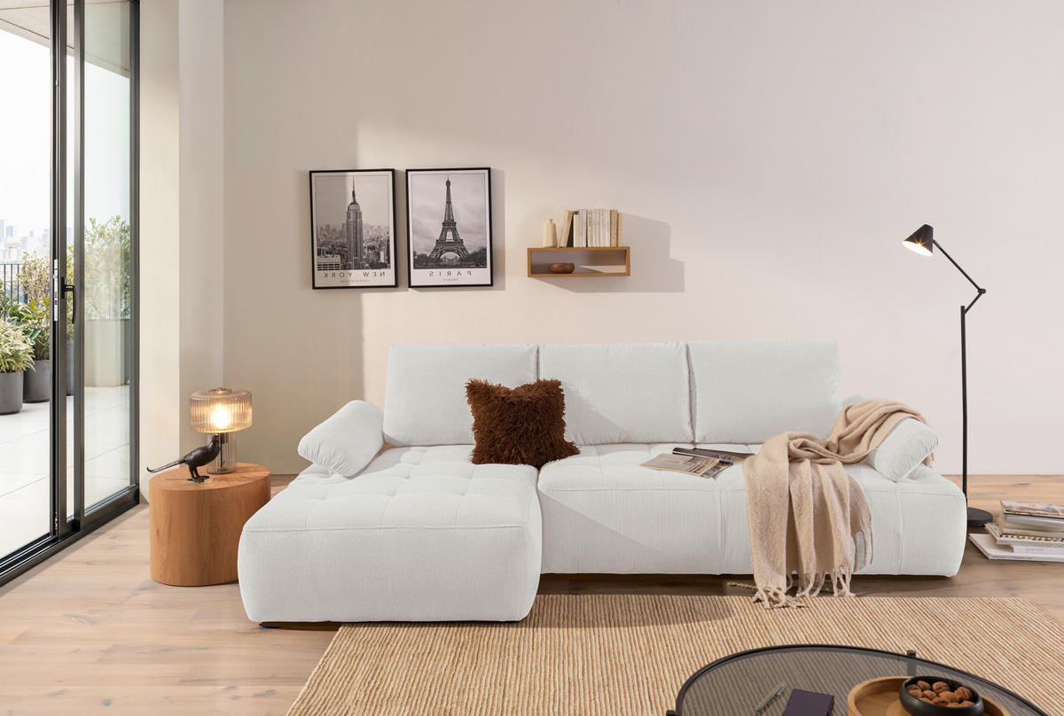 ECKSOFA Weiß Webstoff  - Schwarz/Weiß, KONVENTIONELL, Kunststoff/Textil (162/282cm) - Carryhome