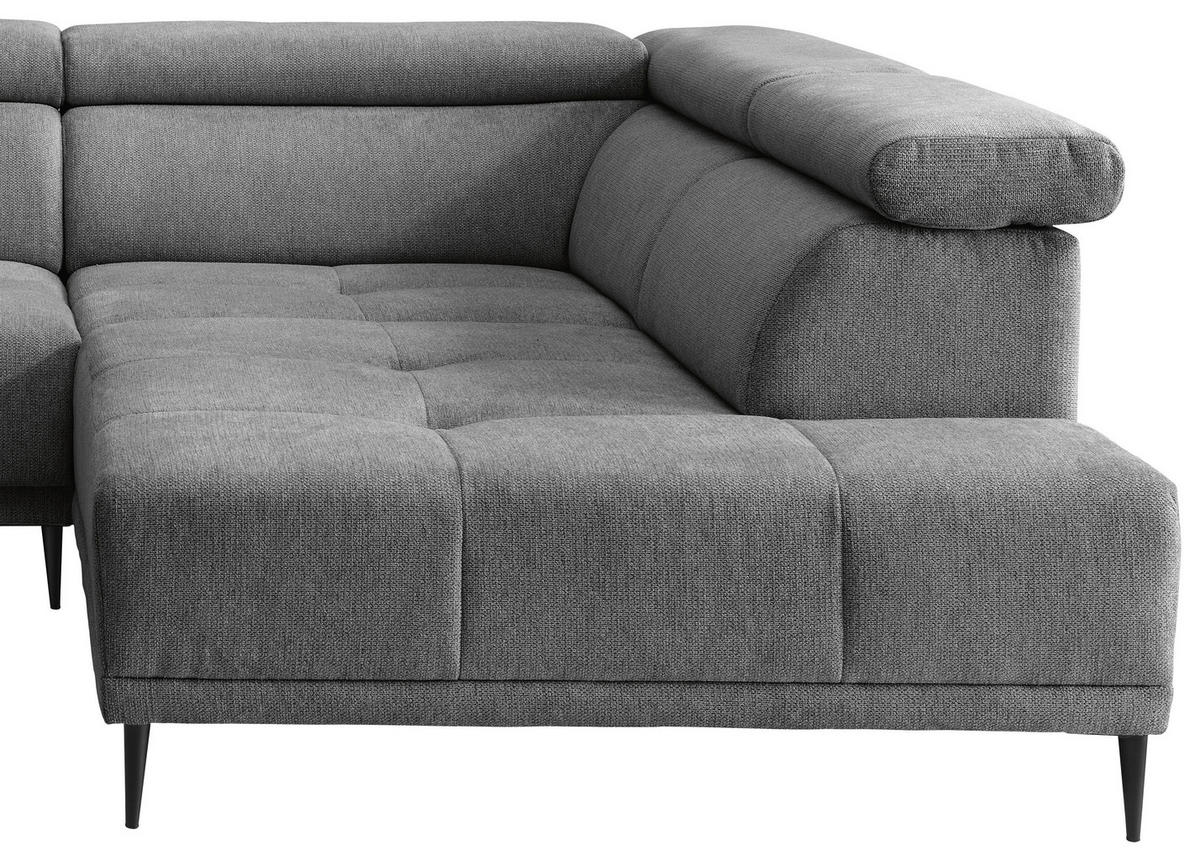 ECKSOFA INTERA Dunkelgrau Struktur Kopfteilverstellung, Sitzvorzug  - Dunkelgrau/Schwarz, KONVENTIONELL, Textil/Metall (305/225cm) - Livetastic
