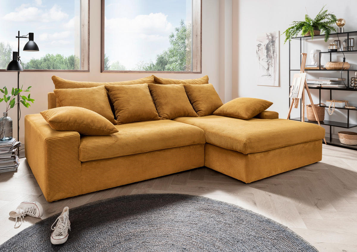 ECKSOFA in Cord Goldfarben  278/200 cm  - Goldfarben/Schwarz, MODERN, Kunststoff/Textil (278/200cm) - Livetastic
