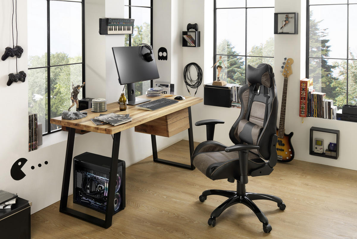 PISALNA MIZA les, kovina črna, barve hrasta  - črna/barve hrasta, Trendi, kovina/les (145/65/75cm) - Landscape