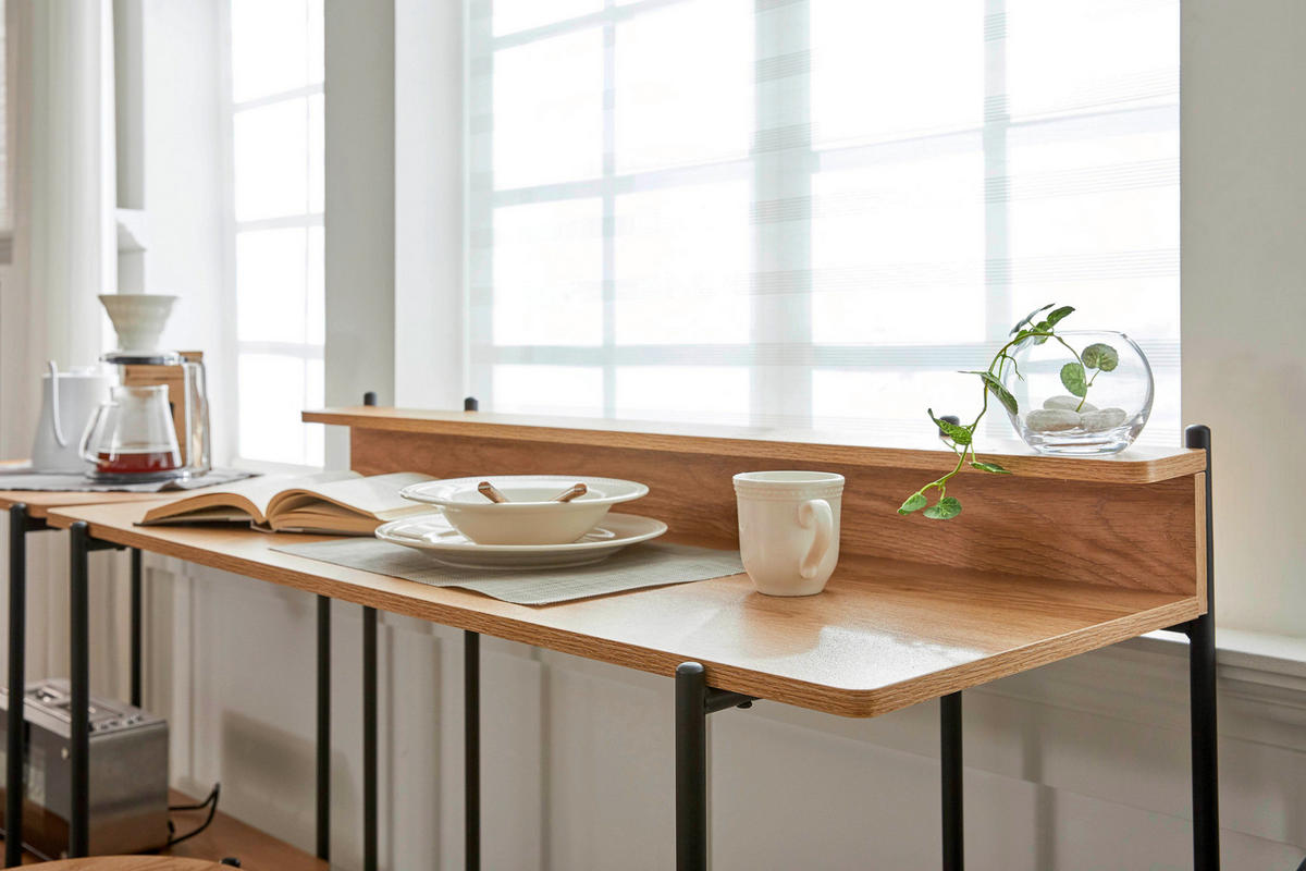 SCHREIBTISCH 120/46/85,5 cm  in Naturfarben, Schwarz  - Schwarz/Naturfarben, Design, Holzwerkstoff/Metall (120/46/85,5cm) - Livetastic