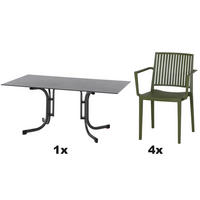 GARTENGARNITUR 5-teilig  - Anthrazit/Grün, Basics, Holzwerkstoff/Kunststoff (90/80/160cm) - Siena Garden