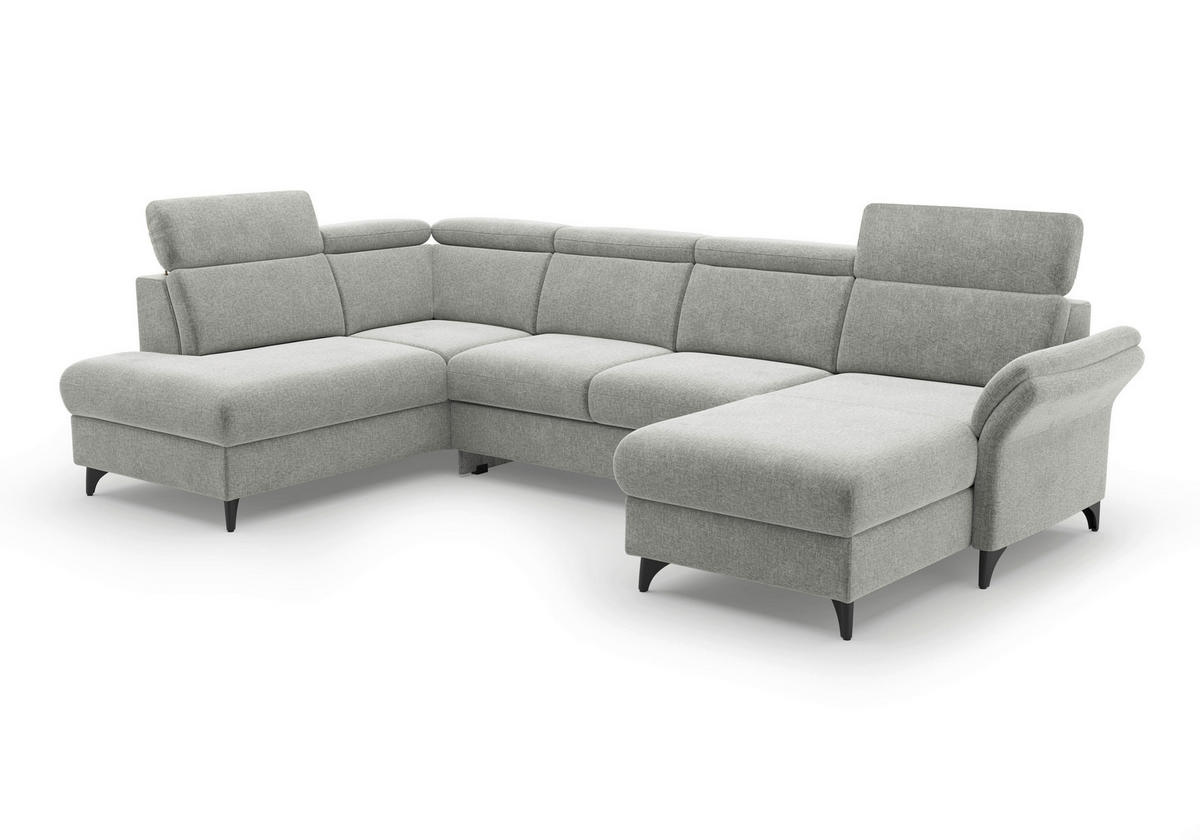 WOHNLANDSCHAFT Flachgewebe Hellgrau  - Hellgrau/Schwarz, Konventionell, Textil/Metall (193/321/166cm) - Sit & More