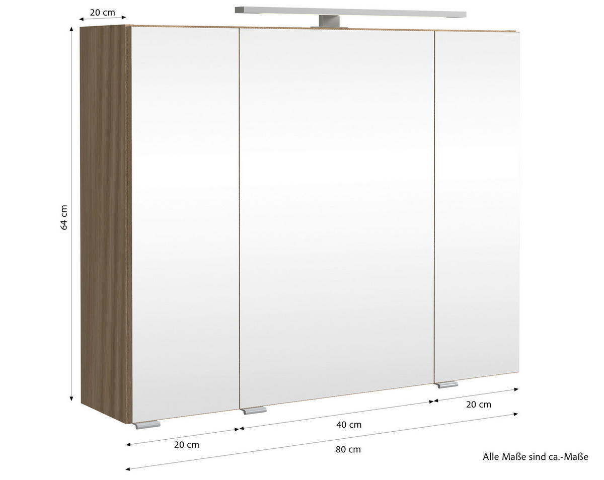 SPIEGELSCHRANK 80/64/20 cm  - Eichefarben/Silberfarben, KONVENTIONELL, Glas/Holzwerkstoff (80/64/20cm) - Xora