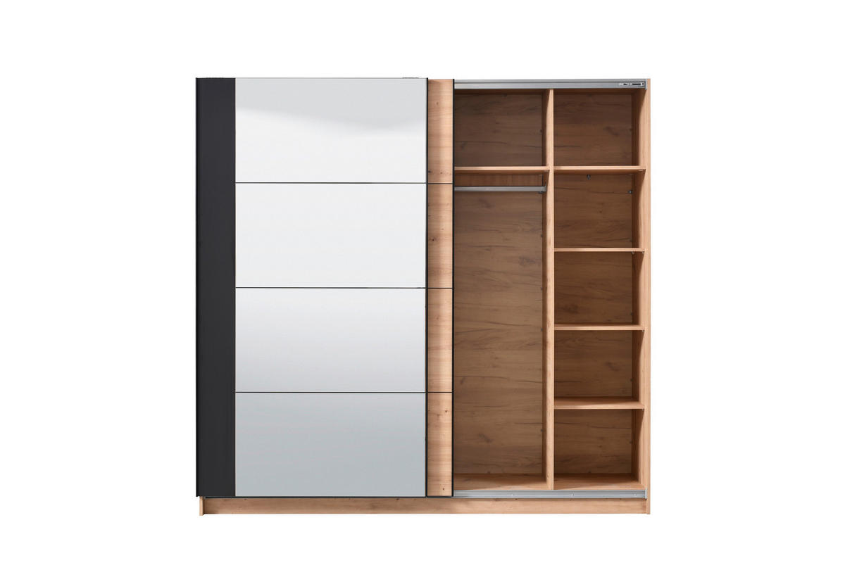 FÜGGESZTETT TOLÓAJTÓS SZEKRÉN fekete, tölgyfa  - fekete/tölgyfa, Basics, faalapú anyag (217/210/62,5cm) - Xora