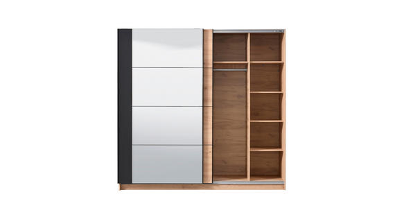 SCHWEBETÜRENSCHRANK 2-türig Schwarz, Eichefarben  - Eichefarben/Schwarz, Basics, Glas/Holzwerkstoff (217/210/62,5cm) - Xora