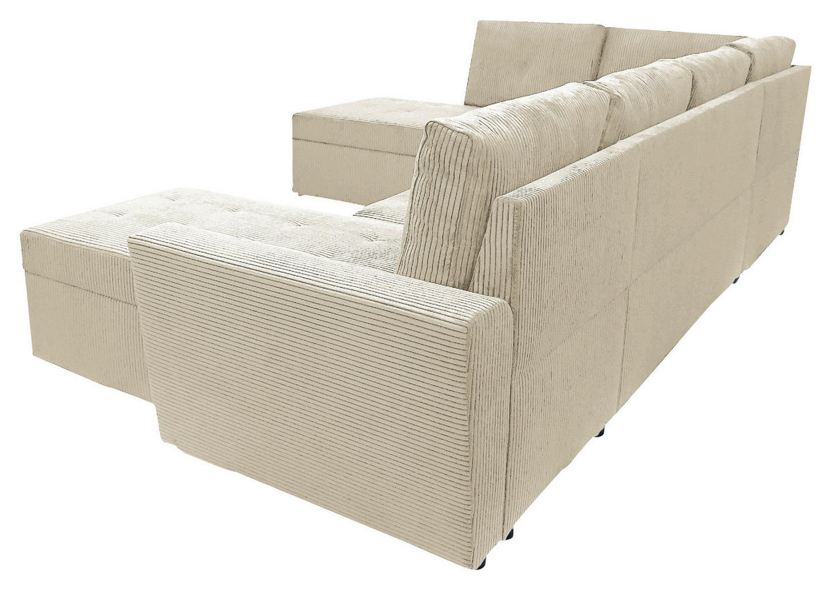 WOHNLANDSCHAFT in Cord Beige  - Beige/Schwarz, Design, Kunststoff/Textil (212/297/155cm) - MID.YOU