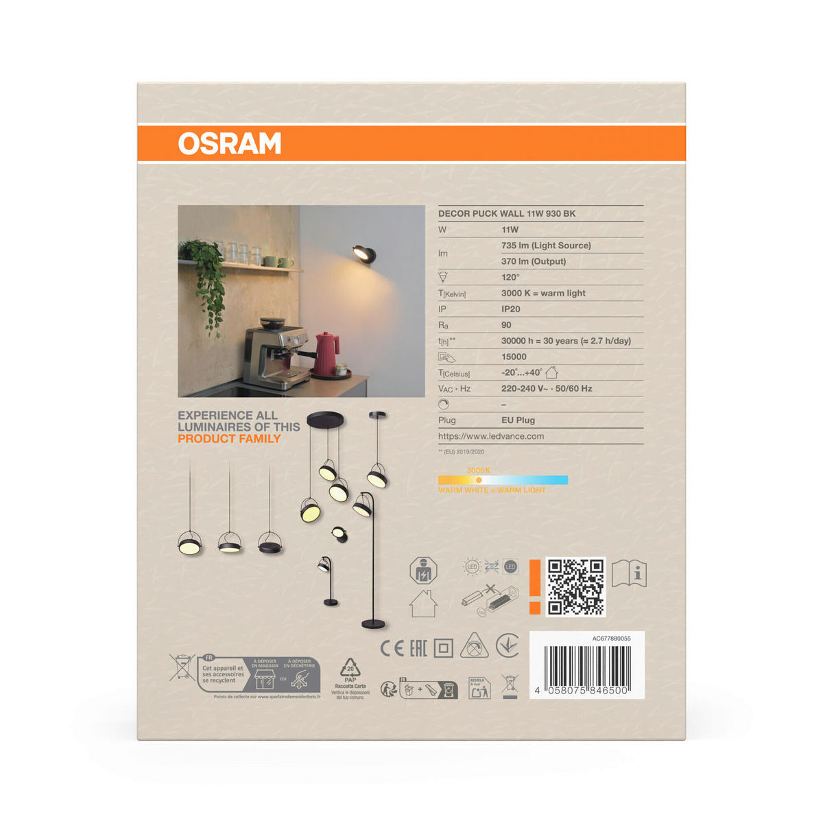 LED-WANDLEUCHTE 15/18/12,5 cm   - Schwarz, Design, Kunststoff/Metall (15/18/12,5cm) - Osram