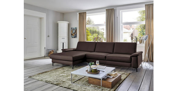 ECKSOFA in Echtleder Dunkelbraun 176/334 cm - Dunkelbraun/Schwarz, Design, Leder/Metall (176/334cm) - Dieter Knoll