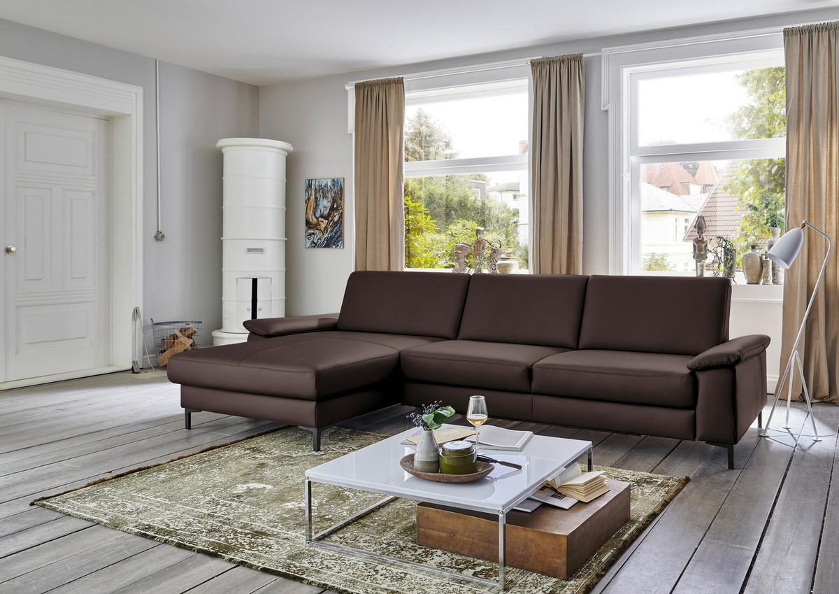 ECKSOFA in Echtleder Dunkelbraun  - Dunkelbraun/Schwarz, Design, Leder/Metall (176/334cm) - Dieter Knoll