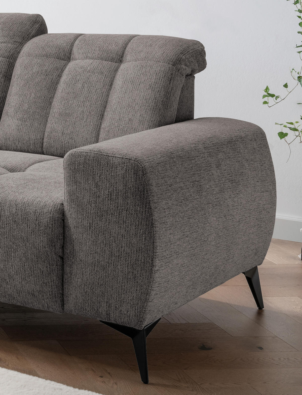 ECKSOFA in Chenille Graubraun  - Graubraun/Schwarz, Modern, Textil/Metall (200/261cm) - Livetastic