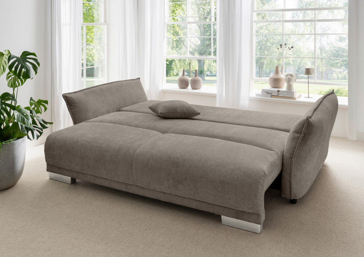 BIGSOFA Mikrofaser Graubraun  - Chromfarben/Graubraun, Basics, Kunststoff/Textil (242/71/90/131cm) - Livetastic