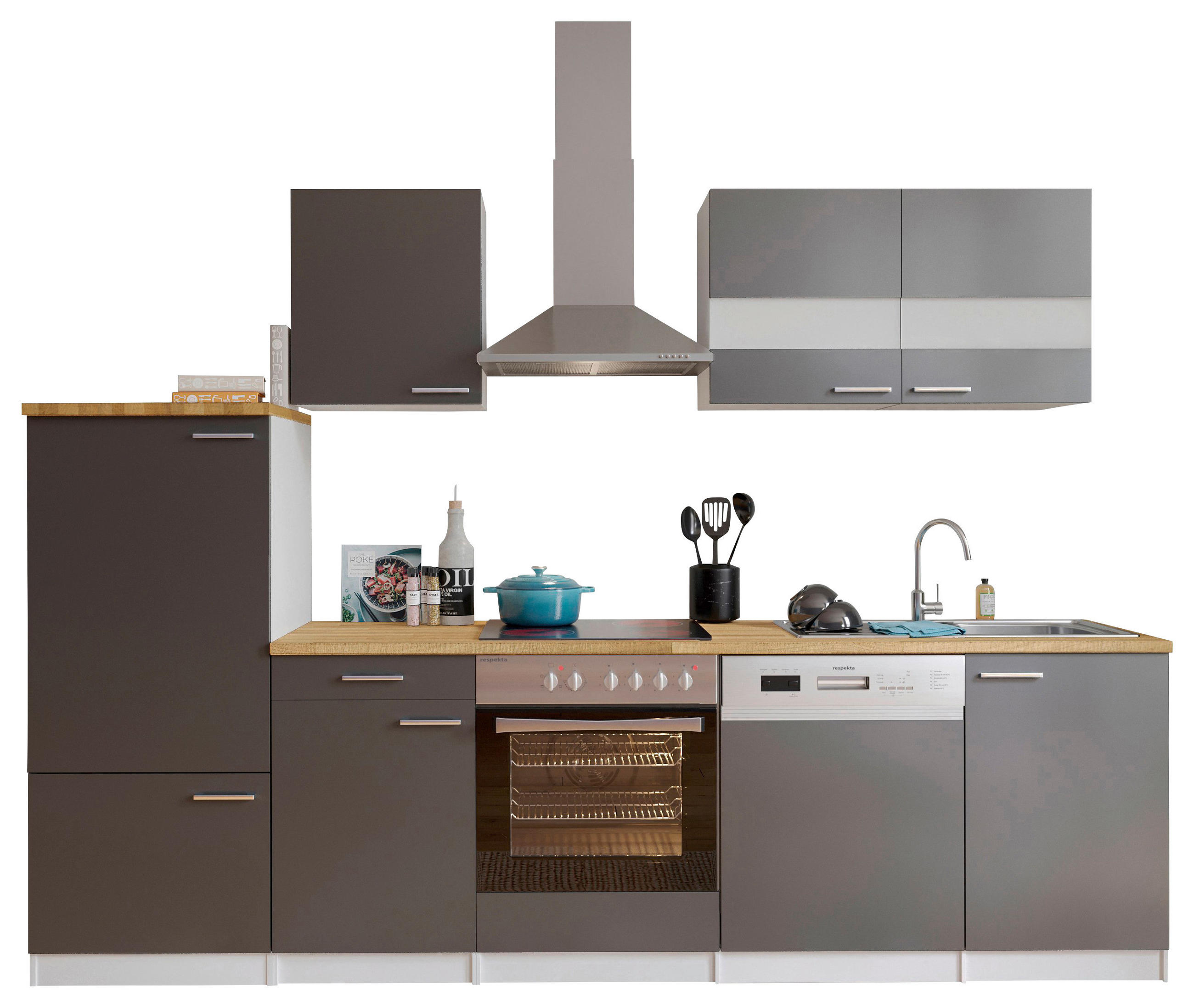 MODULKÖK UTAN VITVAROR 280/200/60 cm   i grå, vit  - stålfärgad/vit, Basics, metall/trämaterial (280/200/60cm) - Respekta