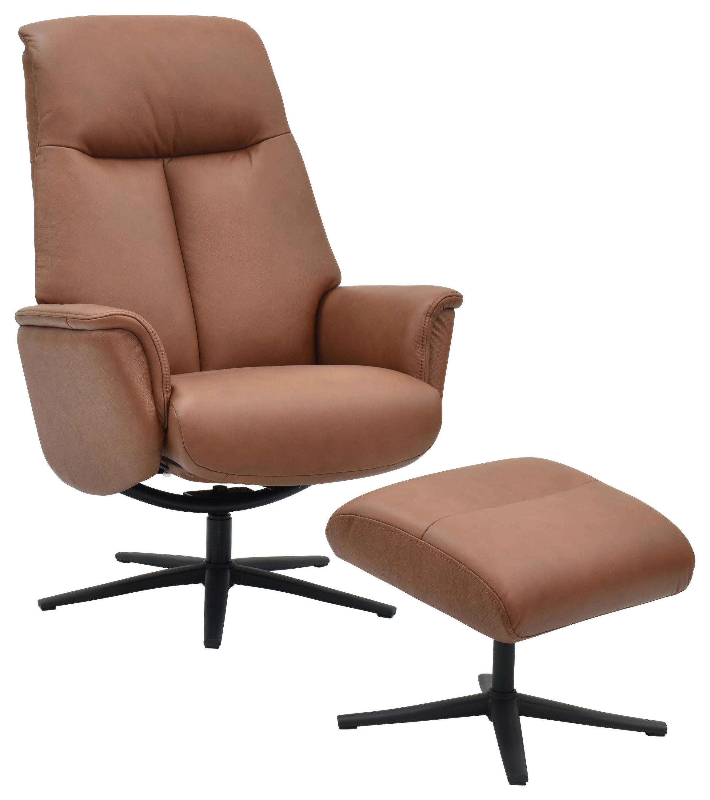 RELAXSESSELSET Lederlook Echtleder    - Cognac/Schwarz, Design, Leder/Holz (72/109/86/111/81cm) - Livetastic