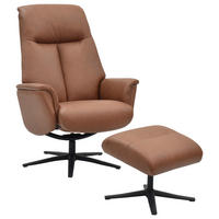 RELAXSESSELSET Lederlook Echtleder    - Cognac/Schwarz, Design, Leder/Holz (72/109/86/111/81cm) - Livetastic