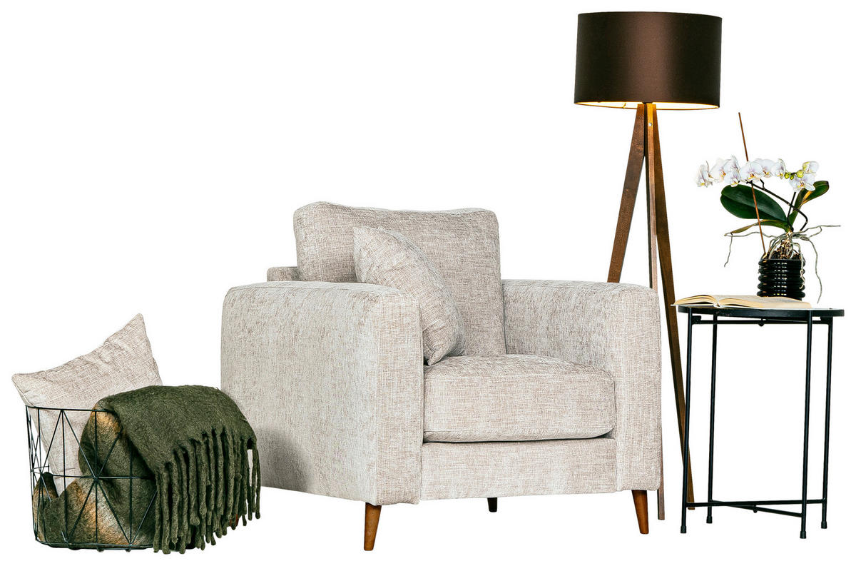 FÅTÖLJ i trä, textil beige  - beige/valnötsfärgad, Klassisk, trä/textil (103/87/93cm) - Novel