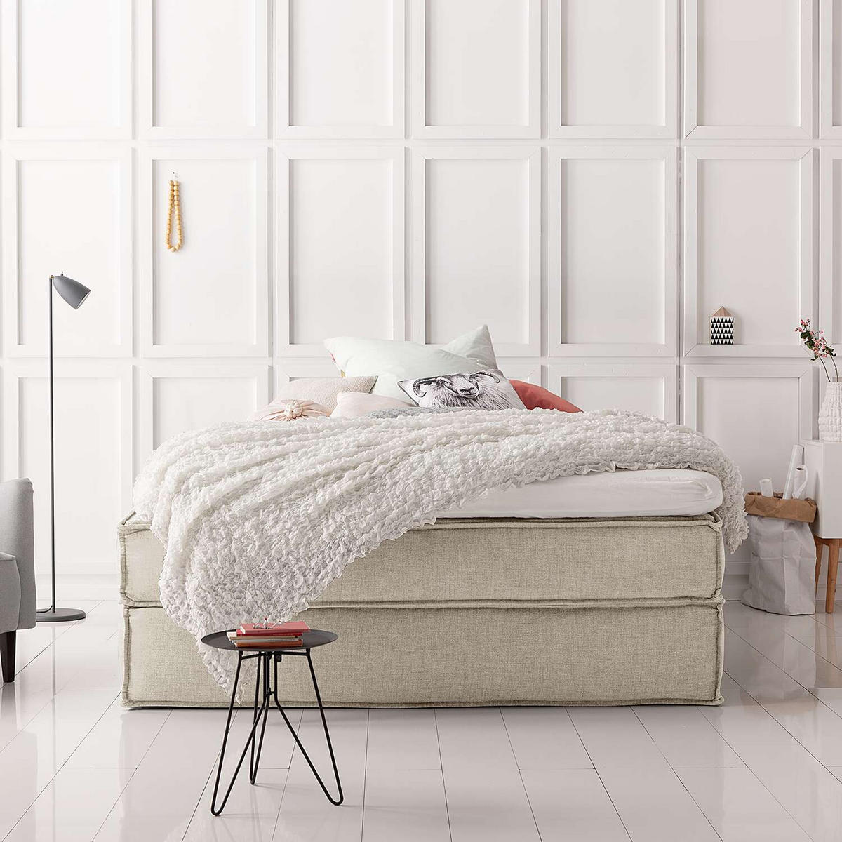 BOXSPRINGBETT 140/200 cm  in Beige  - Beige/Schwarz, Design, Textil (140/200cm) - home24