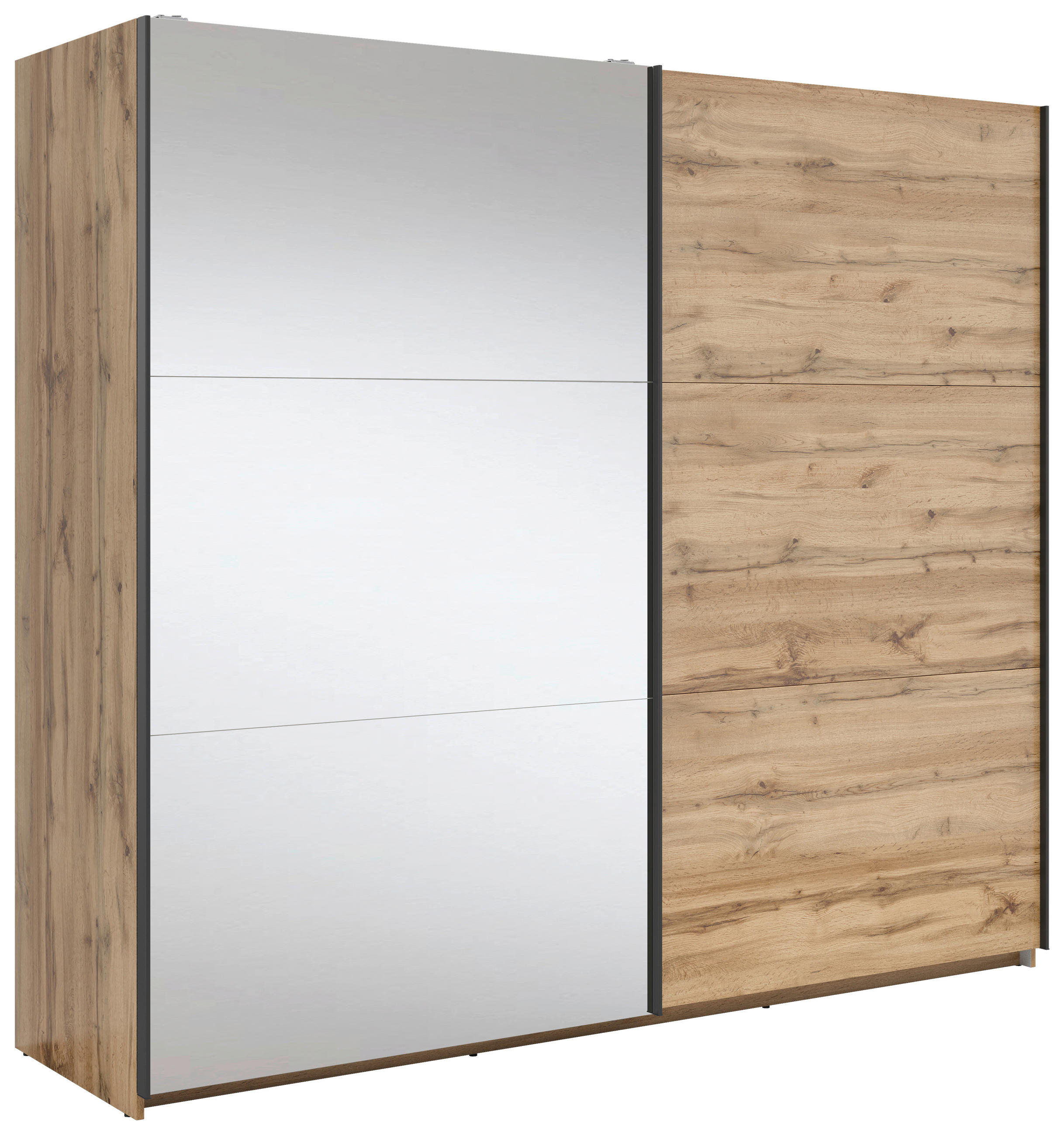 SCHWEBETÜRENSCHRANK 220/195,5/60 cm 2-türig Klar, Eiche Wotan  - Klar/Anthrazit, MODERN, Glas/Holzwerkstoff (220/195,5/60cm) - MID.YOU