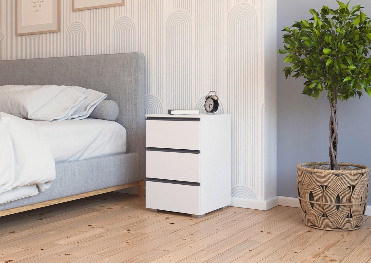 NOČNA OMARICA, bela  - siva/bela, Trend, umetna masa/leseni material (40/61/42cm) - Xora