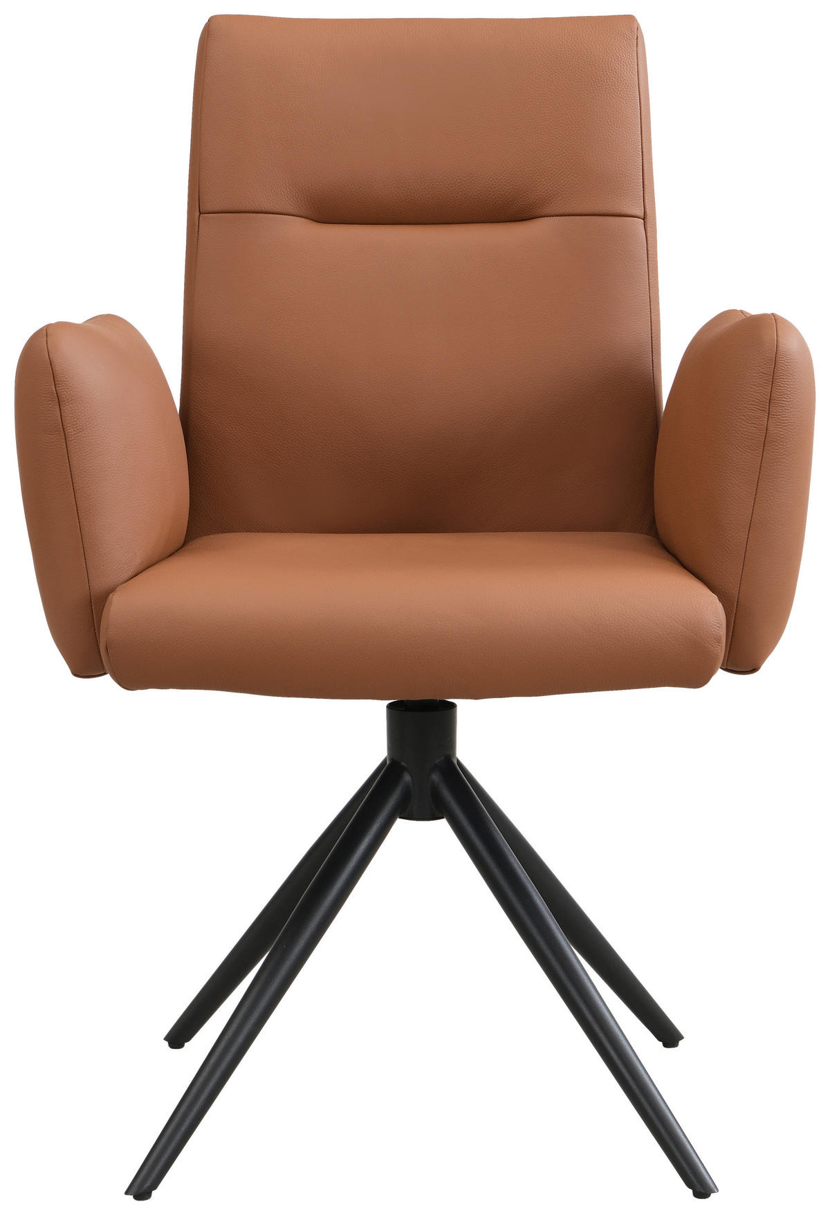 ARMLEHNSTUHL  Sitzfläche 360° drehbar, automatische Rückholfunktion  Echtleder  - Cognac/Schwarz, Trend, Leder/Metall (63/89/62cm) - Novel