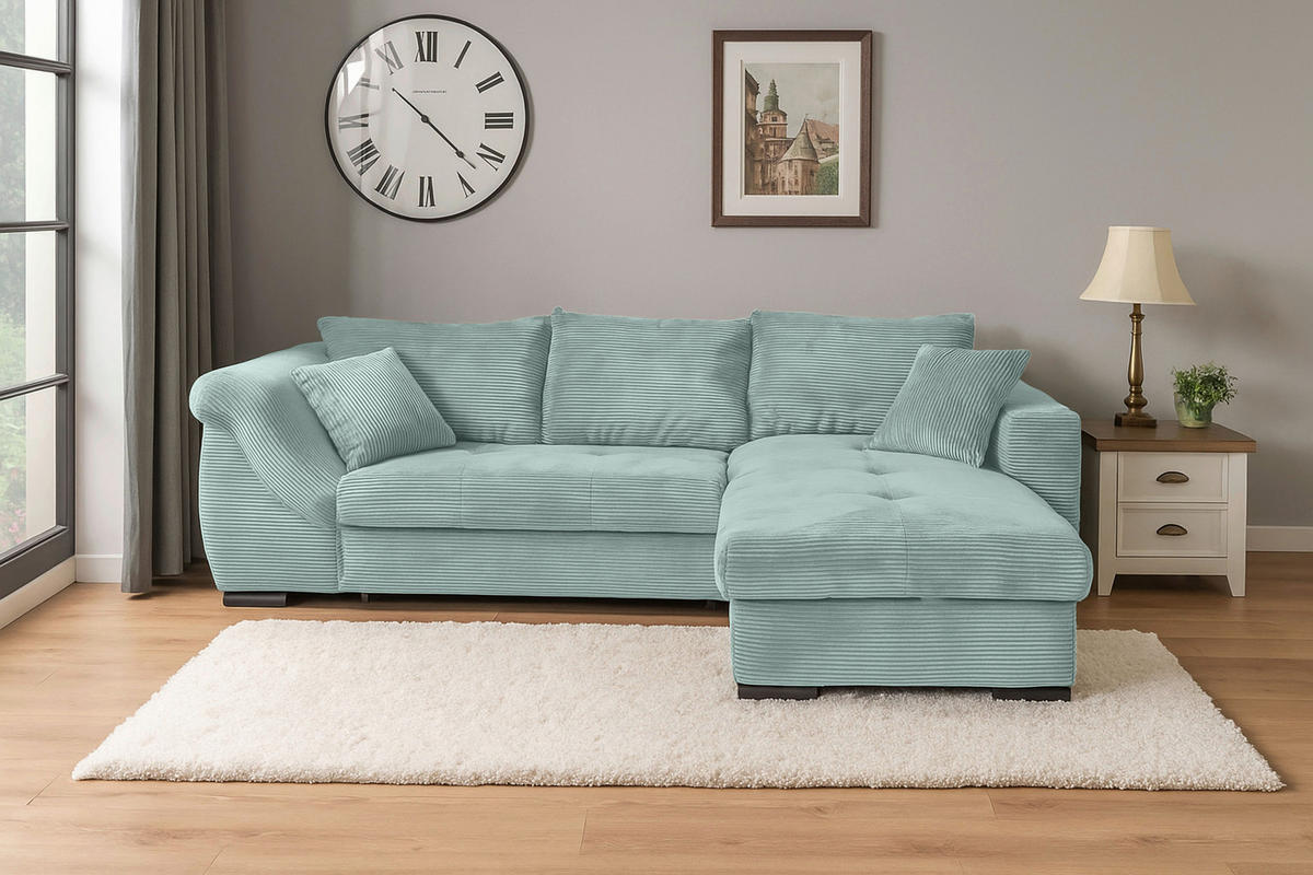 ECKSOFA Salbeigrün Cord  - Salbeigrün/Schwarz, KONVENTIONELL, Textil/Metall (258/168cm) - Carryhome