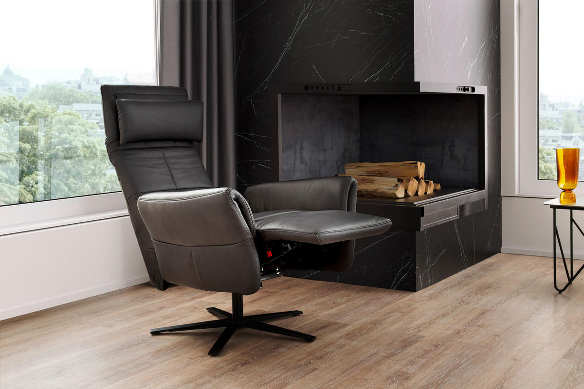 RELAXSESSEL in Leder Anthrazit  - Anthrazit/Schwarz, Design, Leder/Metall (81/92/120/82cm) - Schöner Wohnen