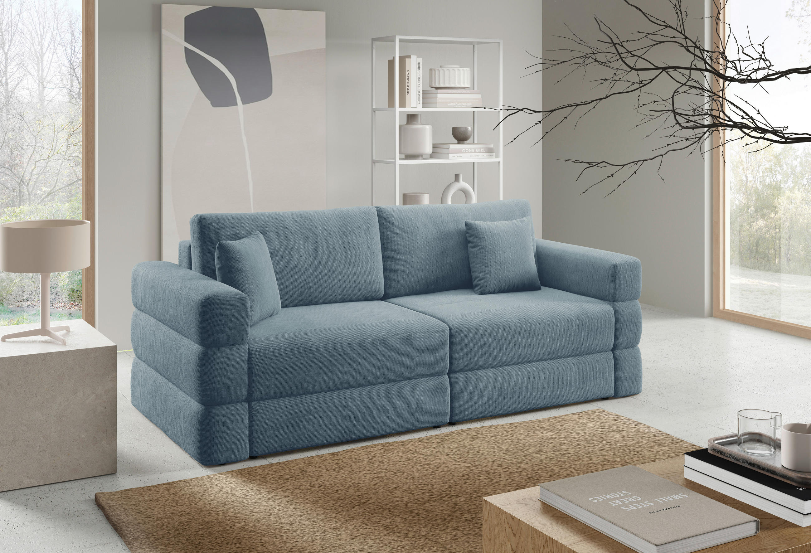 SCHLAFSOFA TERAZZO in Webstoff Blau  - Blau/Schwarz, Design, Kunststoff/Textil (254/93/167cm) - Livetastic