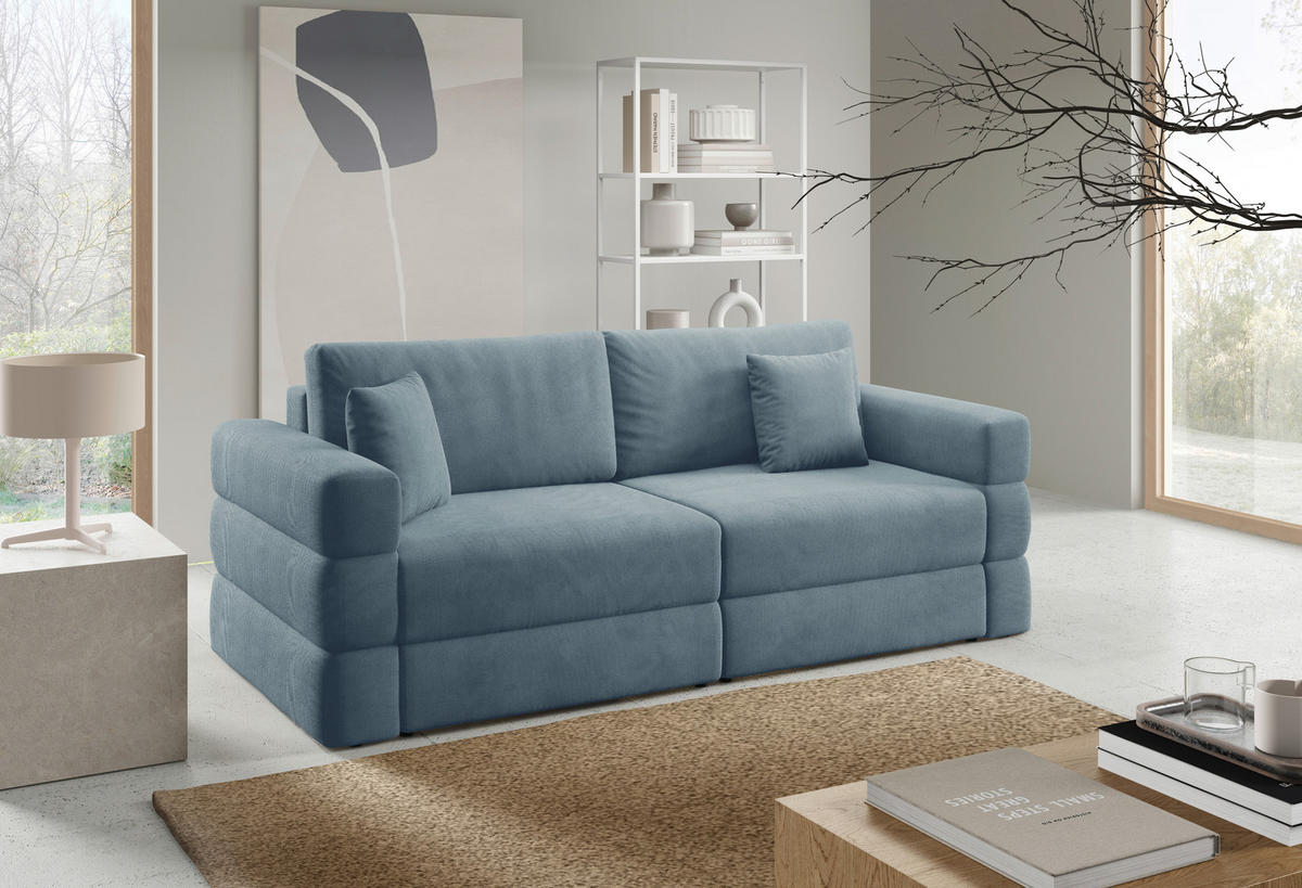 SCHLAFSOFA TERAZZO in Webstoff Blau  - Blau/Schwarz, Design, Kunststoff/Textil (254/93/167cm) - Livetastic