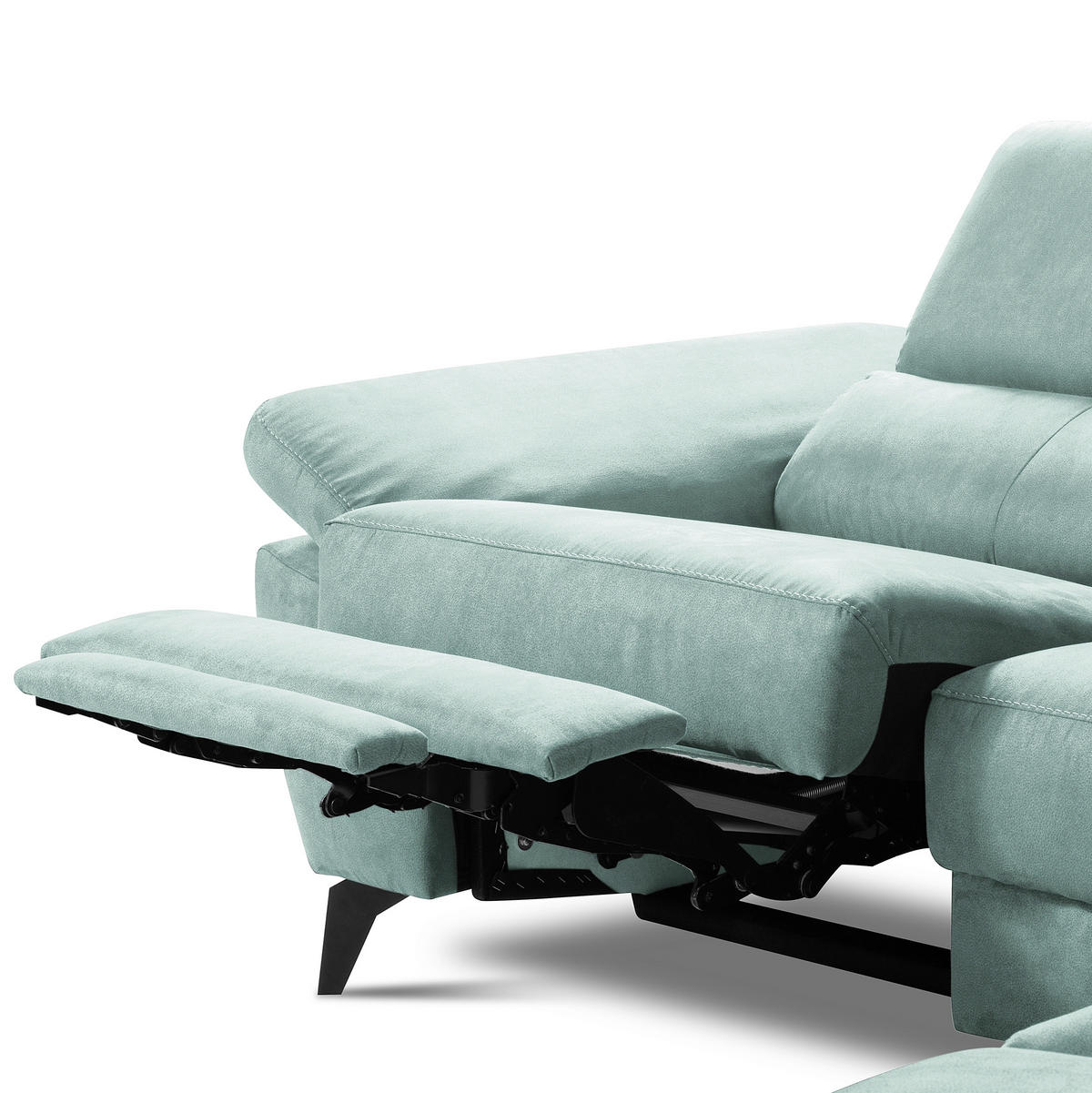 ECKSOFA SONO in Lederlook Hellblau Bettkasten, Armteilverstellung, Kopfteilverstellung  265/210 cm  - Schwarz/Hellblau, Design, Textil/Metall (265/210cm) - Livetastic