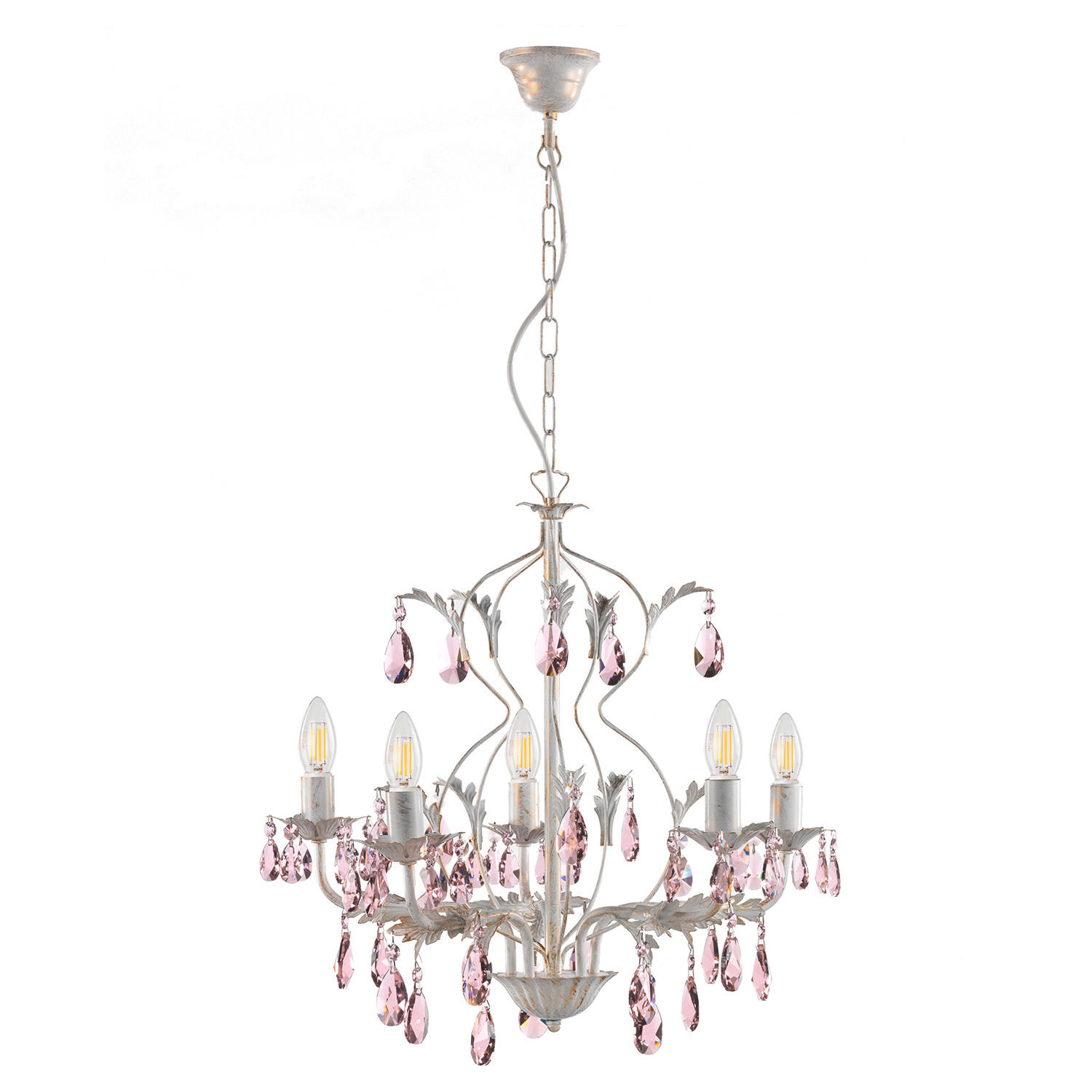 KRONLEUCHTER 53/100 cm   - Weiß, KONVENTIONELL, Glas/Metall (53/100cm)
