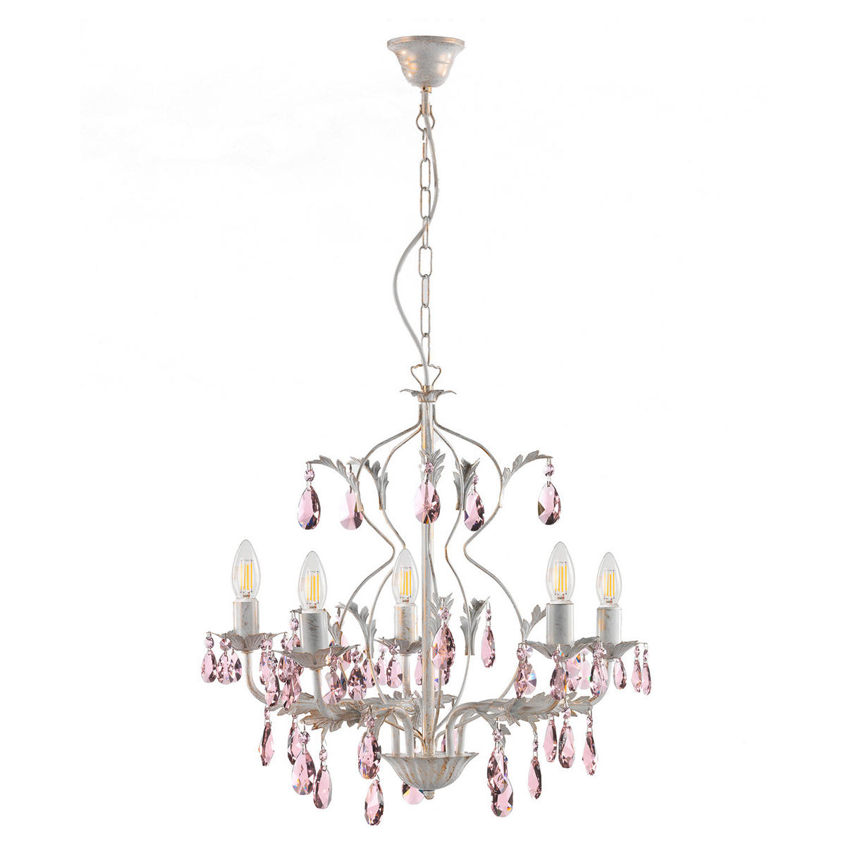 KRONLEUCHTER 53/100 cm   - Weiß, KONVENTIONELL, Glas/Metall (53/100cm)