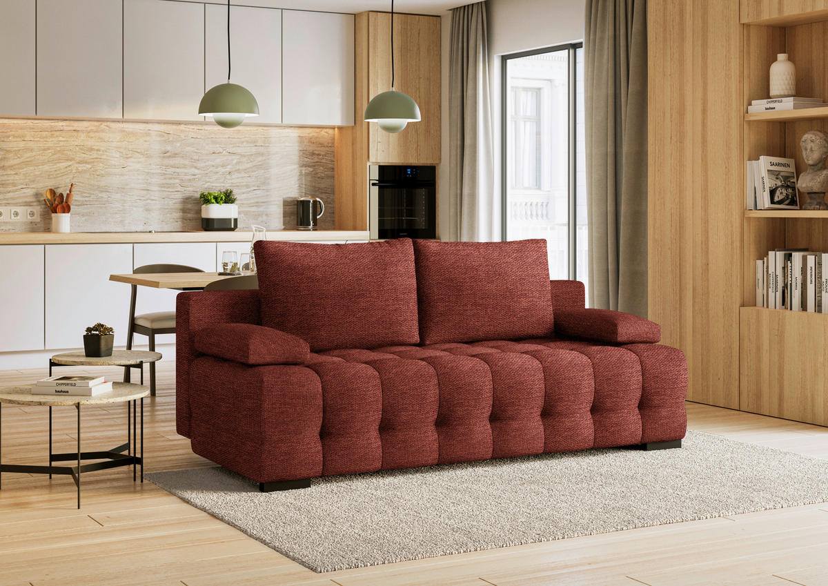 SCHLAFSOFA Jensen  mit Stoffauswahl, Schlafen auf Sitzhöhe, Rücken echt Struktur Rostfarben  - Rostfarben/Schwarz, KONVENTIONELL, Kunststoff/Textil (209/96/100cm) - Stylife